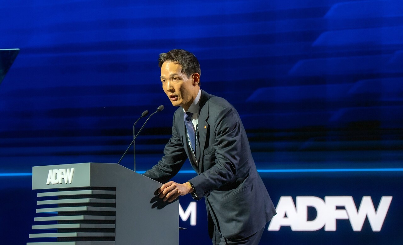 김동원 한화생명 최고글로벌책임자(CGO) 사장이 8일 ADFW 2025의 글로벌 마켓 서밋 현장에서 개회사를 발표하고 있다. (출처=한화생명)